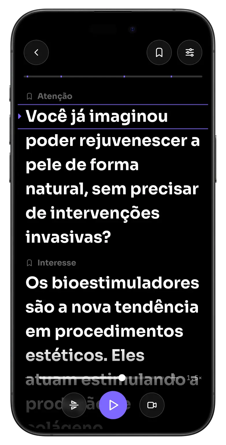 Teleprompter por voz do Promperly rodando no iPhone
